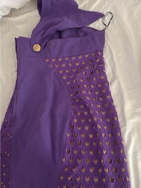 Versace for H&M Purple Asymmetrical Lace-Panel Dress with Gold Button